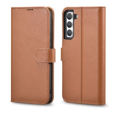 Atverčiamas Dėklas iCarer Haitang Leather Wallet Samsung Galaxy S22 Plus Rudas (AKSM05BN)