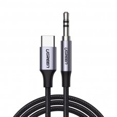 Audio Kabelis Ugreen stereo audio AUX cable 3,5 mm mini jack - USB Type C skirtas išmaniesiems telefonams 1 m Juodas (CM450 20192)