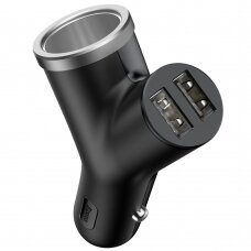 Automobilinis įkroviklis Baseus Y Type Car Charger With 2X Usb Su Cigarečių Uždegimo Prievadu 3.4A Juodas