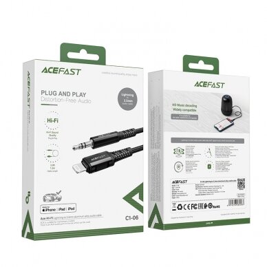 Audio kabelis Acefast MFI Lightning - 3.5mm mini jack (male) 1.2m, AUX Juodas (C1-06) 4