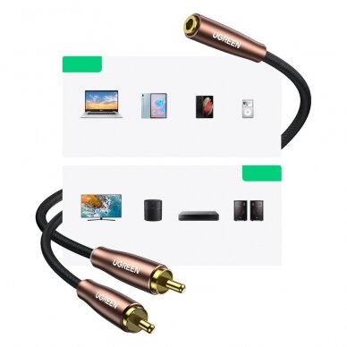 Audio Kabelis Ugreen 3,5 mm mini jack (female) - 2RCA (male) 3m Rudas (AV198 60987) 1