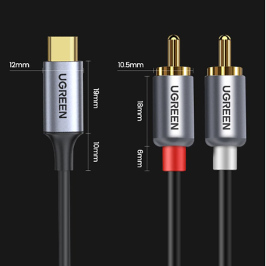 Audio kabelis Ugreen USB Type C (male) - 2RCA (male) 1,5m Pilkas (20193 CM451) 9