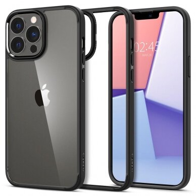 AUKŠTOS KOKYBĖS DĖKLAS SPIGEN ULTRA HYBRID IPHONE 13 PRO MAX MATTE JUODAIS KRAŠTAIS