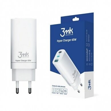 Aukštos kokybės Įkroviklis 3MK HyperCharger 65W 2xUSB-C + 1xUSB-A GAN, PD + QC