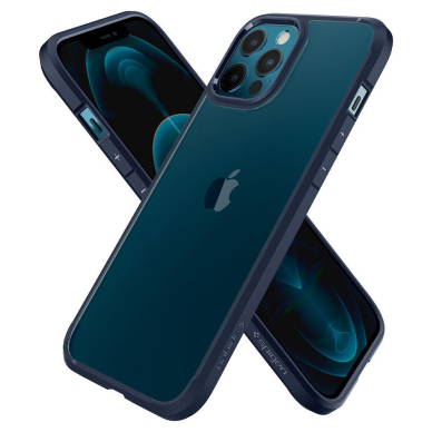 Aukštos kokybės Spigen Ultra Hybrid dėklas Iphone 12/12 Pro skaidrus mėlynais kraštais 6