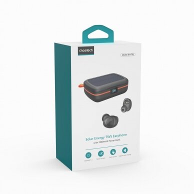 Ausinės Choetech TWS Saulės baterija 2500mAh powerbank Juodos (BH-T05) 4