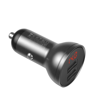 Autombilinis Įkroviklis Baseus Digital Display Dual USB 4.8A Car Charger 24W pilkas 1