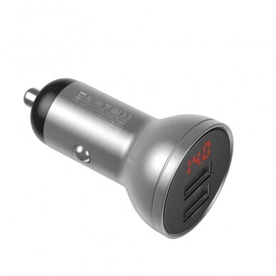 Autombilinis Įkroviklis Baseus Digital Display Dual USB 4.8A Car Charger 24W pilkas 1