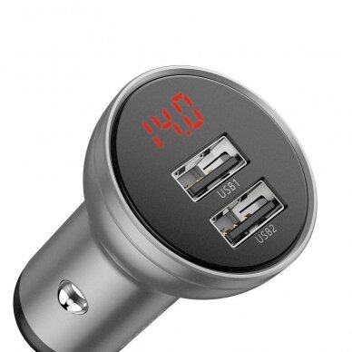 Autombilinis Įkroviklis Baseus Digital Display Dual USB 4.8A Car Charger 24W pilkas 4