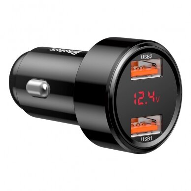 Automobilinis įkroviklis Baseus Magic Series Dual Qc Car Charger With Digital Display 2X Usb Qc3.0 45W 6A Juodas 4