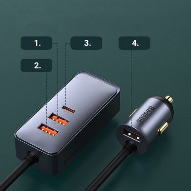 Automobilinis Įkroviklis Baseus Share Together 3x USB / USB Type C 120W PPS Quick Charge Power Delivery Pilkas (CCBT-B0G) UGLX912 11