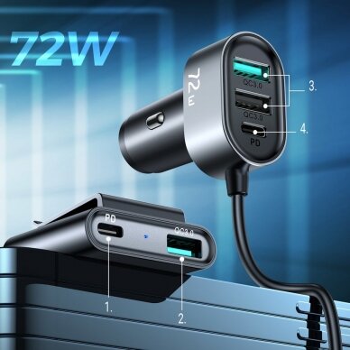 Automobilinis Įkroviklis Joyroom car charger 2xPD + 2xQC3.0 75W 1,5m Juodas (JR-CL05) 3