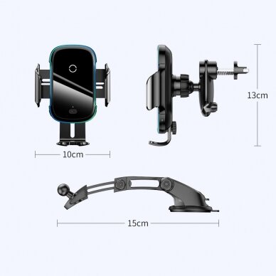 Automobilinis Telefono Laikiklis Tvirtinamas Į Groteles Baseus Smart Vehicle Bracket Wireless Qi Charger 15W Juodas 17