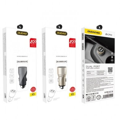 Automobilnis įkroviklis Dudao Universal Car Charger 2x USB 3.1A pilkas 12