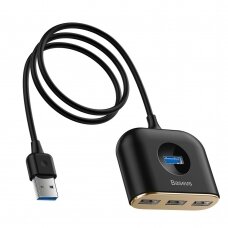 Baseus Square Round 4 In 1 Usb Hub Adapter(Usb3.0 To Usb3.0*1+Usb2.0*3) 1M Juodas (Cahub-Ay01)