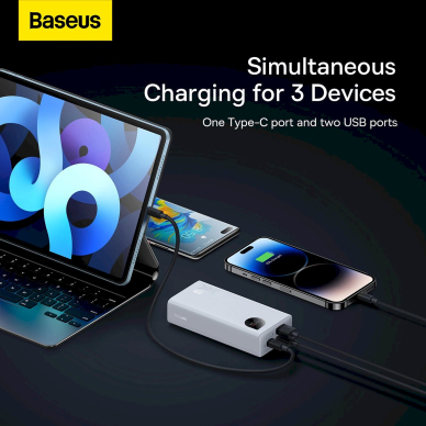 Baseus Adaman2 power bankdigital display 2x USB-A / 1x USB-C 10000mAh 30W - baltas 11