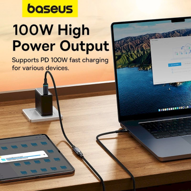 Baseus B0063370C111-00 USB-C - USB-C Kabelis 4K 60Hz 100W 5A 10Gb/s 0.5m - Juodas 15