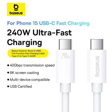 Baseus CB000068 USB-C - USB-C Kabelis 240W PD 8K 60Hz 1m - baltas 10