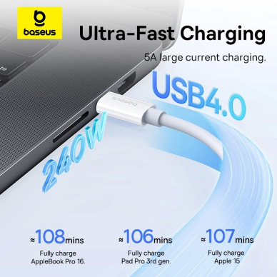 Baseus CB000068 USB-C - USB-C Kabelis 240W PD 8K 60Hz 1m - baltas 12