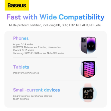 Baseus Comet Series powerbankdisplay 10000mAh 22.5W - baltas + USB-A - USB-C Kabelis 17