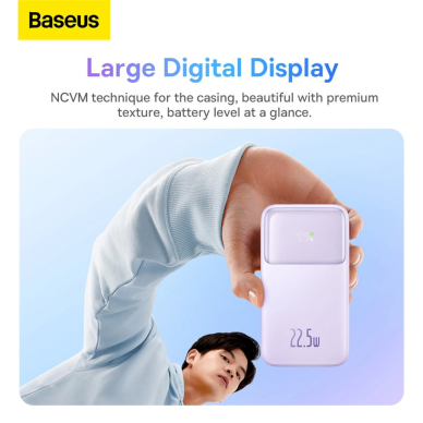 Baseus Comet Series powerbankdisplay 10000mAh 22.5W - violetinis + USB-A / USB-C Kabelis 12