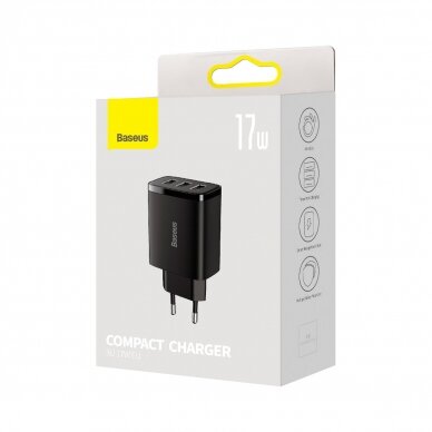 Baseus Compact charger 3x USB 17W Juodas (CCXJ020101) 4