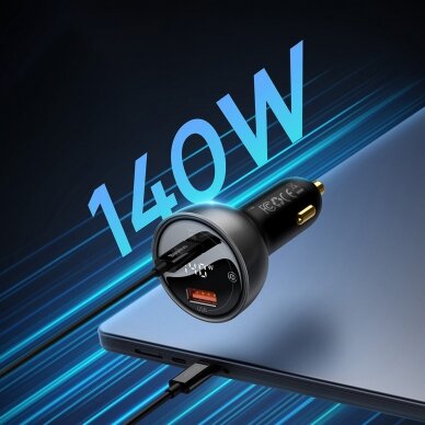 Baseus Digital Display fast car charger USB-A / USB-C PD3.1 140W Juodas + USB-C cable Baseus Superior Series 5A 240W 1m Juodas (CGZX070001) 11