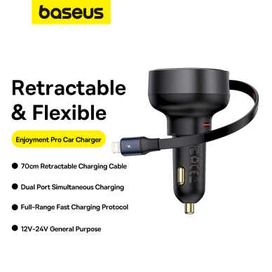 Baseus Enjoyment Pro USB-C (female) / Lightning (male) 60W car Įkroviklis  - Juodas 10