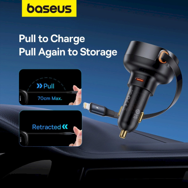 Baseus Enjoyment Pro USB-C (female) / Lightning (male) 60W car Įkroviklis  - Juodas 11