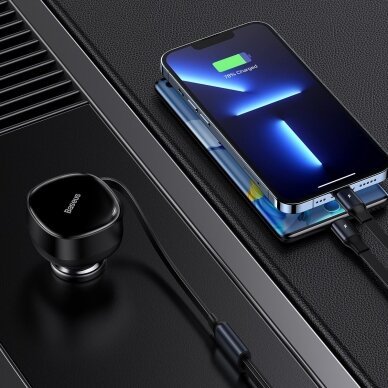 Baseus Enjoyment Retractable 2-in-1 Car Charger C+L 30W Juodas 9