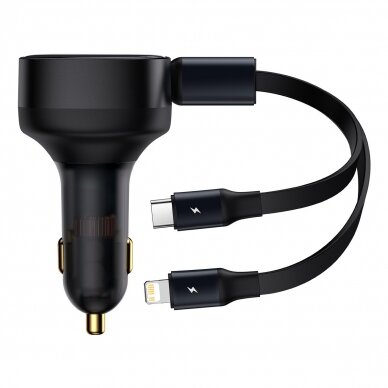 Baseus Enjoyment Retractable 2-in-1 Car Charger C+L 30W Juodas