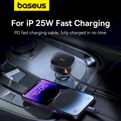 Baseus Enjoyment USB-A car Įkroviklis USB-C / Lightning 60W Kabelis - Juodas 11