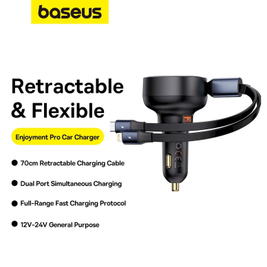 Baseus Enjoyment USB-A car Įkroviklis USB-C / Lightning 60W Kabelis - Juodas 8