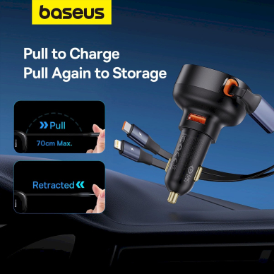 Baseus Enjoyment USB-A car Įkroviklis USB-C / Lightning 60W Kabelis - Juodas 9