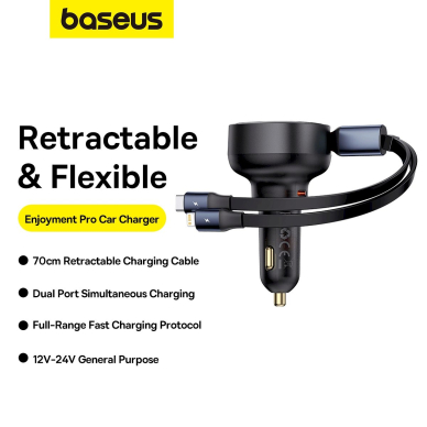 Baseus Enjoyment USB-C car Įkroviklis USB-C / Lightning 60W Kabelis - Juodas 11