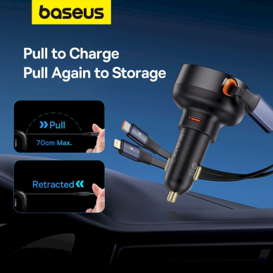 Baseus Enjoyment USB-C car Įkroviklis USB-C / Lightning 60W Kabelis - Juodas 12