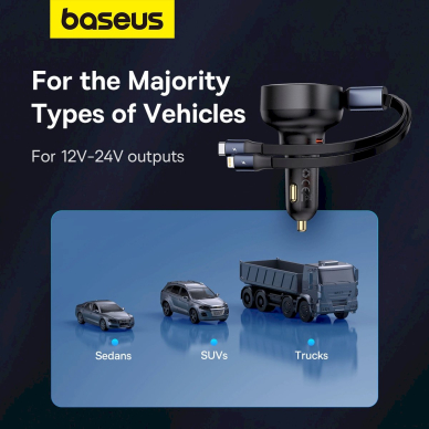 Baseus Enjoyment USB-C car Įkroviklis USB-C / Lightning 60W Kabelis - Juodas 16