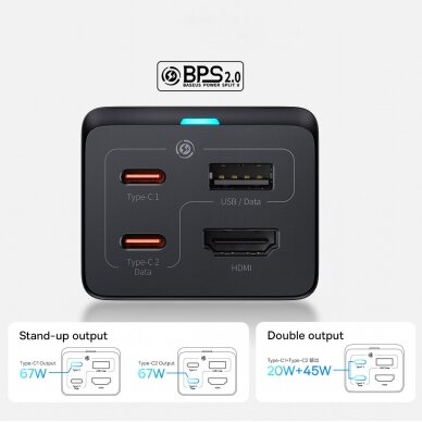 Baseus fast charger GaN5 Pro HUB HDMI 2 x USB-C / USB-A / HDMI 4K 30Hz 1.5m Juodas + USB-C cable - USB-C 100W 40Gb/s (USB4) 1m (CCGP110201) 11