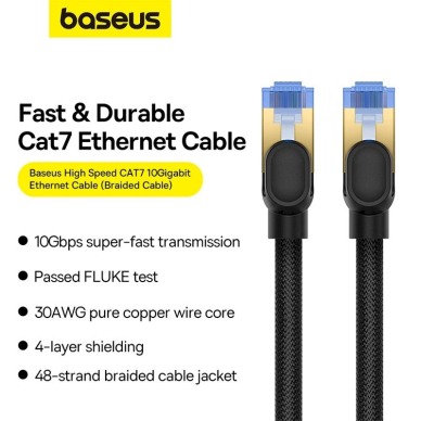 Baseus fast internet Kabelis RJ45 cat.7 10Gbps 10m braided Juodas 10