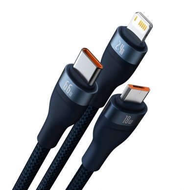 Baseus Flash Series Ⅱ 3in1 cable with fast charging USB-A to USB-C / Micro-USB / Lightning 66W 480Mb/s 1.2m blue 1