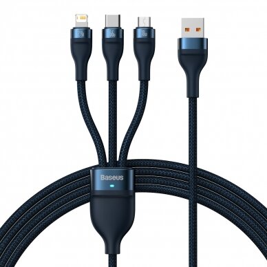 Baseus Flash Series Ⅱ 3in1 cable with fast charging USB-A to USB-C / Micro-USB / Lightning 66W 480Mb/s 1.2m blue