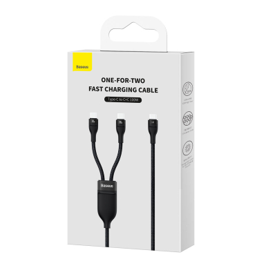 Baseus Flash Series Ⅱ Fast Charging Cable 2in1 USB-C - 2xUSB-C 100W 1.5m Juodas 4