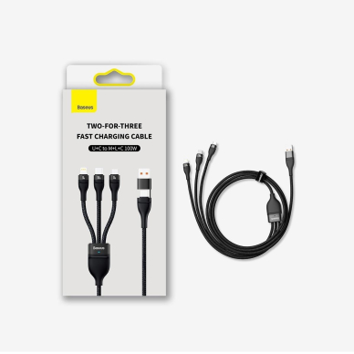 Baseus Flash Series II USB Type C / USB Type A cable - USB Type C / Lightning / micro USB 100 W 1.2 m black (CASS030101) 4