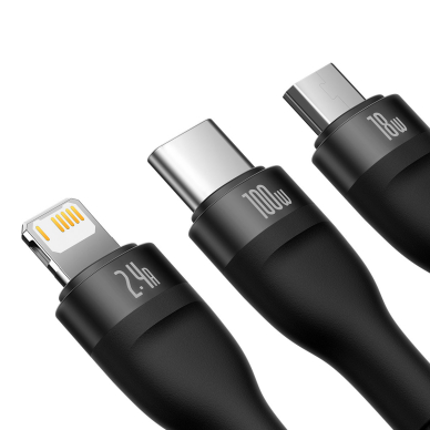 Baseus Flash Series Ⅱ One-for-three Fast Charging Data Cable USB to M+L+C 100W 1.2m Juodas 2