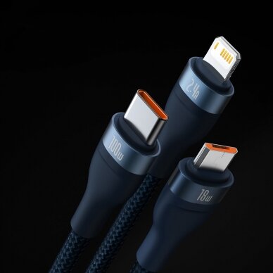 Baseus Flash Series Ⅱ One-for-three Fast Charging Data Cable USB to M+L+C 100W 1.2m Mėlynas 10