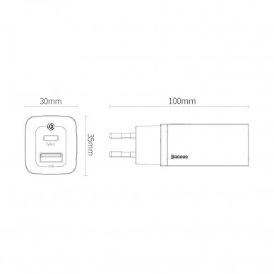 Baseus GaN2 Lite Greitas Buitinis Įkroviklis 65W USB / USB Typ C Greitas Įkrovimas 3.0 (galio nitridas) Juodas (CCGAN2L-B01) UGLX912 12