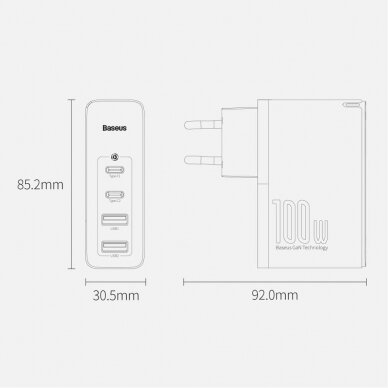 Baseus GaN2 Pro Greitas Buitinis Įkroviklis 100W USB / USB Typ C Quick Charge 4+ Power Delivery Juodas (CCGAN2P-L01) UGLX912 16