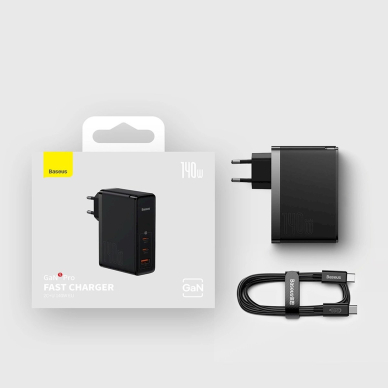 Baseus GaN5 Pro fast Įkroviklis  2xUSB-C + USB 140W EU Juodas (CCGP100201) 24