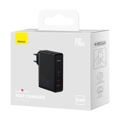 Baseus GaN5 Pro fast Įkroviklis  2xUSB-C + USB 140W EU Juodas (CCGP100201) 4