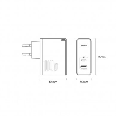 Baseus GaN5 Pro Fast Universal GaN USB Charger Type C / USB 100W PD3.0, QC4.0 +, AFC white (CCGP090201) 20